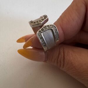 Elegant Silver Spoon Theory  Ring with Crystal Accents size 8